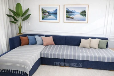 مفرش ركنه جراي غامق مقلم 