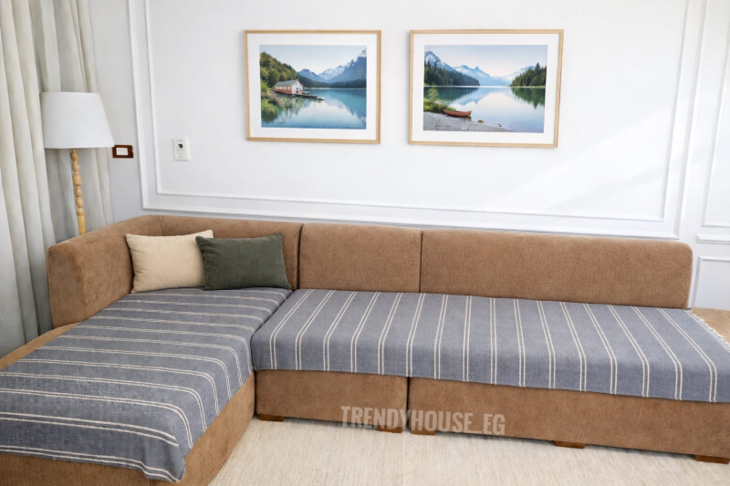 مفرش ركنه جراي غامق مقلم 