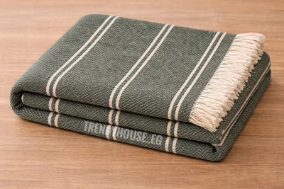 مفرش ركنه زيتي مقلم 