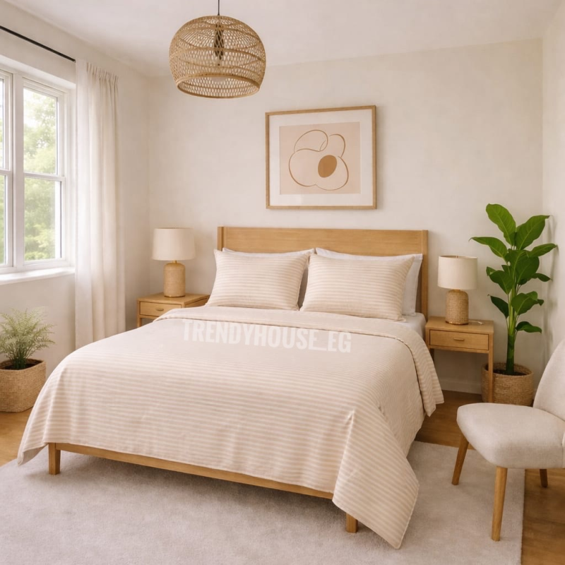 طقم ملايه سرير سترايب بيج