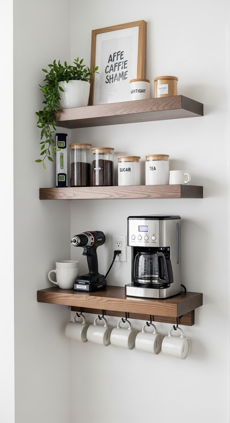 رف دابل طبيعى خشبى  55سم